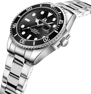 LN LENQIN Mens Watches Stainless Steel Waterproof Analog Quartz Watch for Men with Date Luminous Fashion Wristwatch