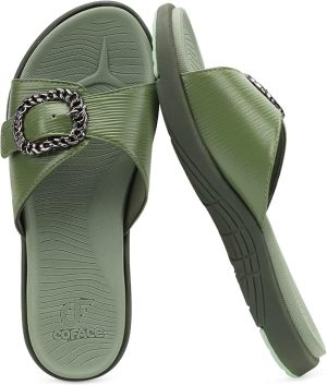 COFACE Womens Dressy Orthotic Slides Lightweight Yoga Mat Thick Cushion Recovery Walking Sandals Adjustable Slip On Slippers with Comfortable Plantar Fasciitis Arch Support